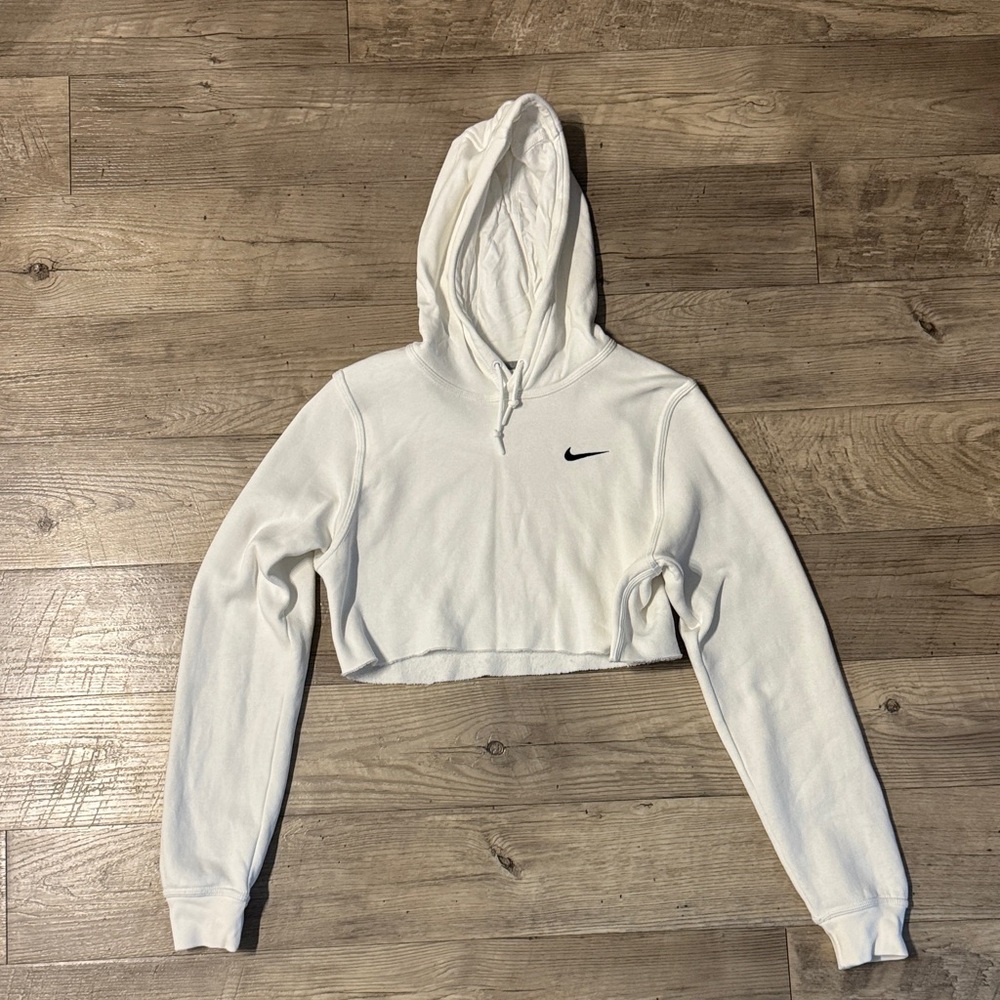 Nike White Cropped Hoodie with Black Swoosh